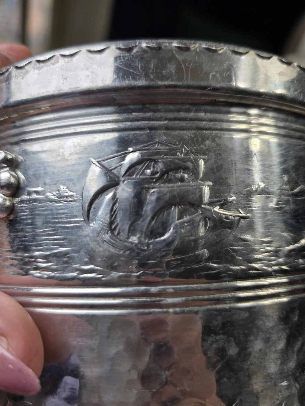 Vintage Forman Family Hammered Aluminum Ice Bucket & Tongs